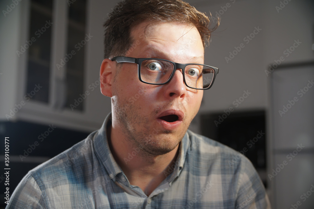 Shocked, Amazed, Stunned Man, Face in Shock, Close Up Shocked, Amazed, Stunned Man, Face in Shock, Close Up