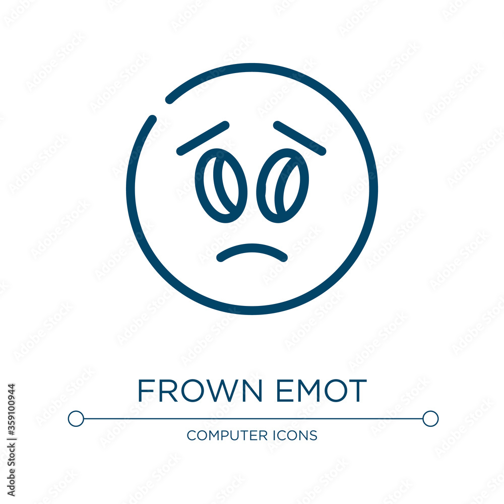 Obraz premium Frown emoticon icon. Linear vector illustration from computer and media collection. Outline frown emoticon icon vector. Thin line symbol for use on web and mobile apps, logo, print media.