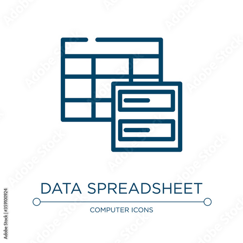Data spreadsheet icon. Linear vector illustration from computer and media collection. Outline data spreadsheet icon vector. Thin line symbol for use on web and mobile apps, logo, print media.