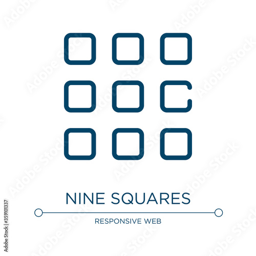 Nine squares icon. Linear vector illustration from responsive web collection. Outline nine squares icon vector. Thin line symbol for use on web and mobile apps, logo, print media.