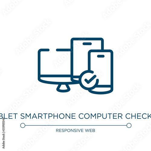 Tablet smartphone computer checked icon. Linear vector illustration from responsive web collection. Outline tablet smartphone computer checked icon vector. Thin line symbol for use on web and mobile