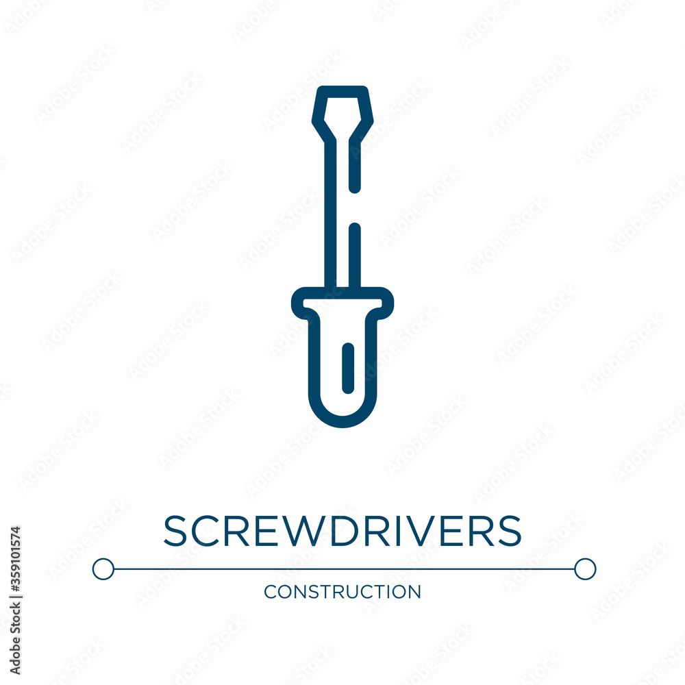 Screwdrivers icon. Linear vector illustration from construction collection. Outline screwdrivers icon vector. Thin line symbol for use on web and mobile apps, logo, print media. Screwdrivers icon. Linear vector illustration from construction collection. Outline screwdrivers icon vector. Thin line symbol for use on web and mobile apps, logo, print media.