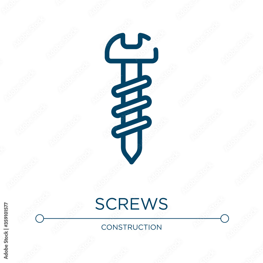 Screws icon. Linear vector illustration from construction collection. Outline screws icon vector. Thin line symbol for use on web and mobile apps, logo, print media. Screws icon. Linear vector illustration from construction collection. Outline screws icon vector. Thin line symbol for use on web and mobile apps, logo, print media.