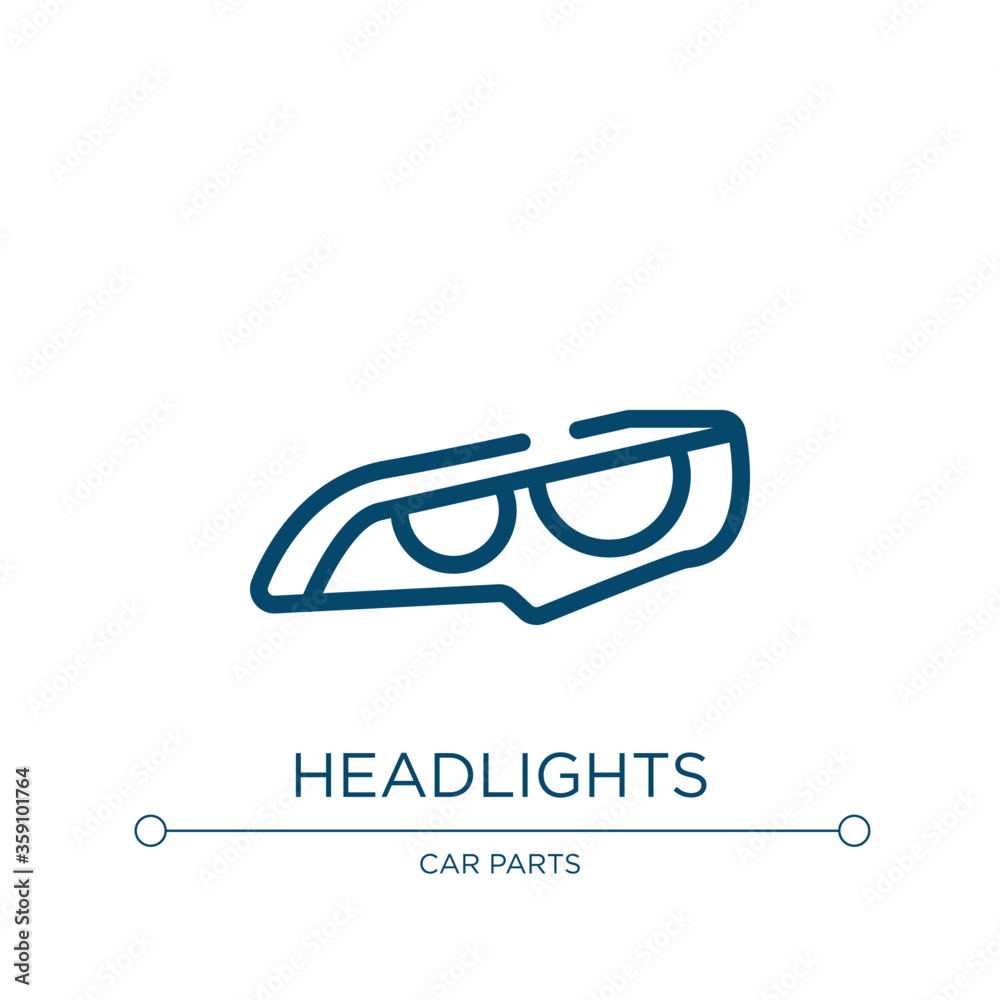 Headlights icon. Linear vector illustration from car parts collection