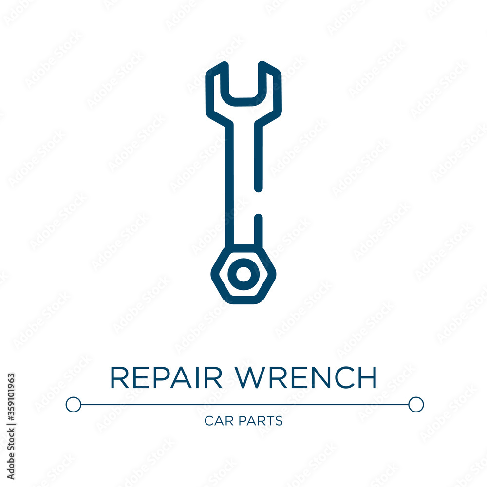 Repair wrench icon. Linear vector illustration from toolbox collection. Outline repair wrench icon vector. Thin line symbol for use on web and mobile apps, logo, print media. Repair wrench icon. Linear vector illustration from toolbox collection. Outline repair wrench icon vector. Thin line symbol for use on web and mobile apps, logo, print media.