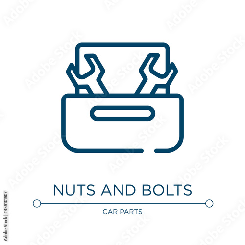 Nuts and bolts icon. Linear vector illustration from toolbox collection. Outline nuts and bolts icon vector. Thin line symbol for use on web and mobile apps, logo, print media.