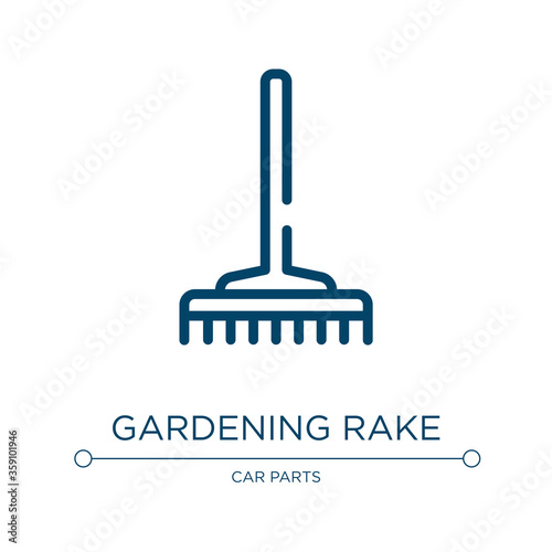 Gardening rake icon. Linear vector illustration from toolbox collection. Outline gardening rake icon vector. Thin line symbol for use on web and mobile apps, logo, print media.