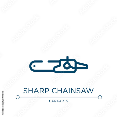 Sharp chainsaw icon. Linear vector illustration from toolbox collection. Outline sharp chainsaw icon vector. Thin line symbol for use on web and mobile apps, logo, print media. © VectorStockDesign
