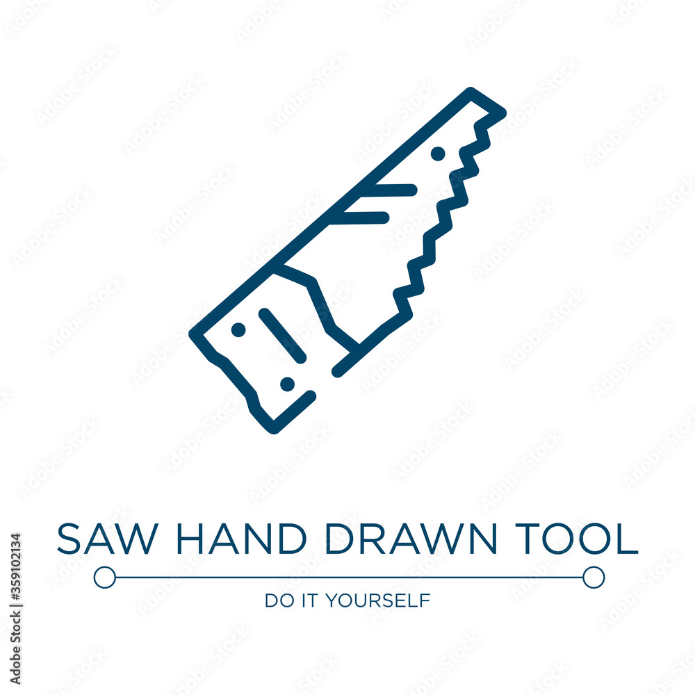 Saw hand drawn tool icon. Linear vector illustration from hand drawn construction collection. Outline saw hand drawn tool icon vector. Thin line symbol for use on web and mobile apps, logo, print Saw hand drawn tool icon. Linear vector illustration from hand drawn construction collection. Outline saw hand drawn tool icon vector. Thin line symbol for use on web and mobile apps, logo, print