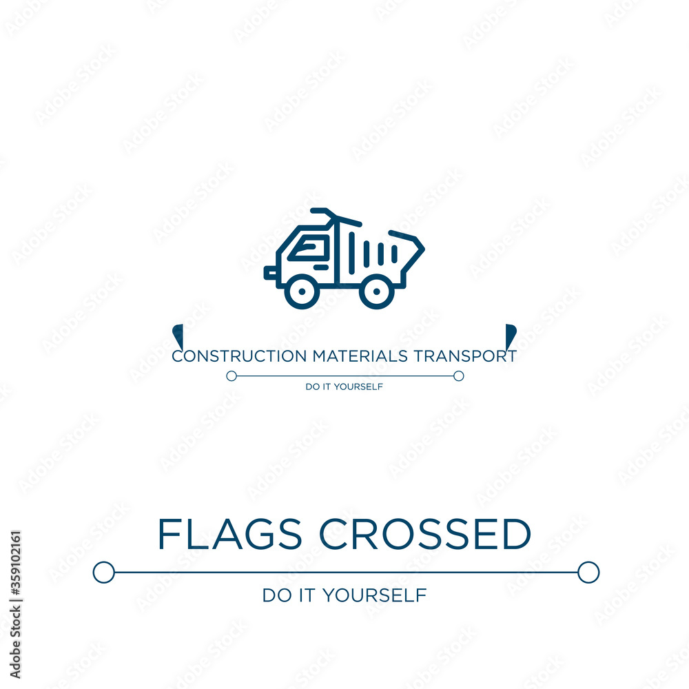 Fototapeta premium Flags crossed icon. Linear vector illustration from constructicons collection. Outline flags crossed icon vector. Thin line symbol for use on web and mobile apps, logo, print media.