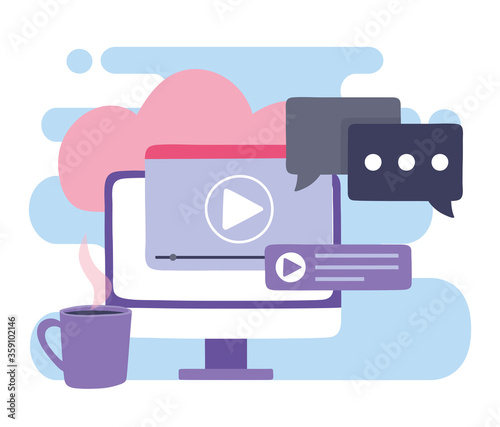 online training, computer video seminar chatting, education and courses learning digital