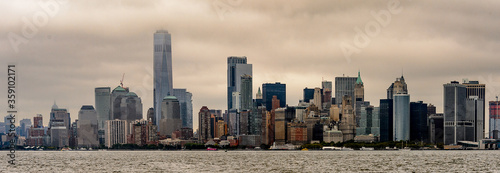 Beautiful panoramic view of the Downtown of Manhattan on a cloudy day  NY  United Sates of America