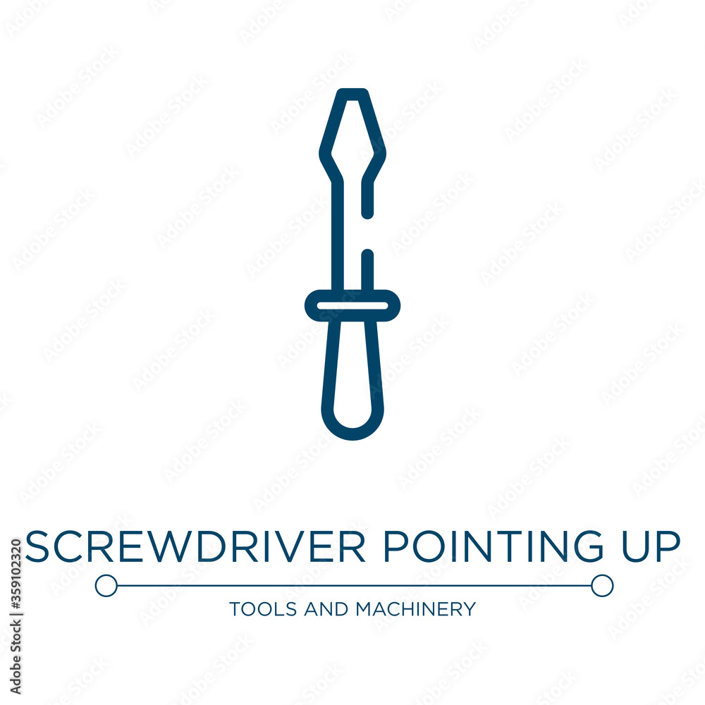 Screwdriver pointing up icon. Linear vector illustration from tools and machinery collection. Outline screwdriver pointing up icon vector. Thin line symbol for use on web and mobile apps, logo, print Screwdriver pointing up icon. Linear vector illustration from tools and machinery collection. Outline screwdriver pointing up icon vector. Thin line symbol for use on web and mobile apps, logo, print