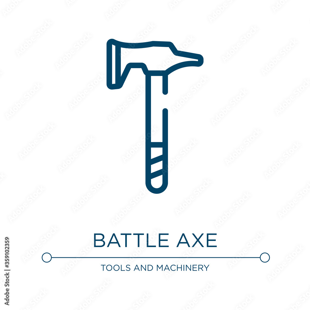Battle axe icon. Linear vector illustration from cutting tool collection. Outline battle axe icon vector. Thin line symbol for use on web and mobile apps, logo, print media. Battle axe icon. Linear vector illustration from cutting tool collection. Outline battle axe icon vector. Thin line symbol for use on web and mobile apps, logo, print media.
