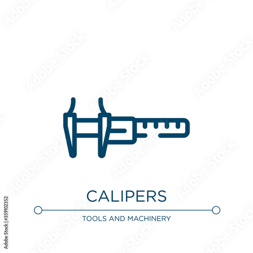Calipers icon. Linear vector illustration from carpentry diy tools collection. Outline calipers icon vector. Thin line symbol for use on web and mobile apps, logo, print media.