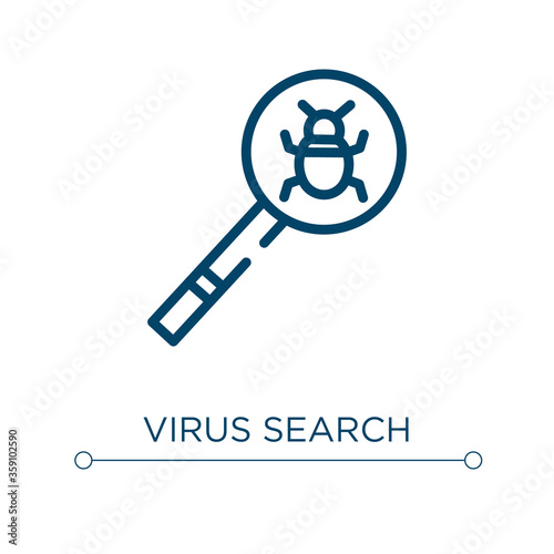 Virus search icon. Linear vector illustration. Outline virus search icon vector. Thin line symbol for use on web and mobile apps, logo, print media.