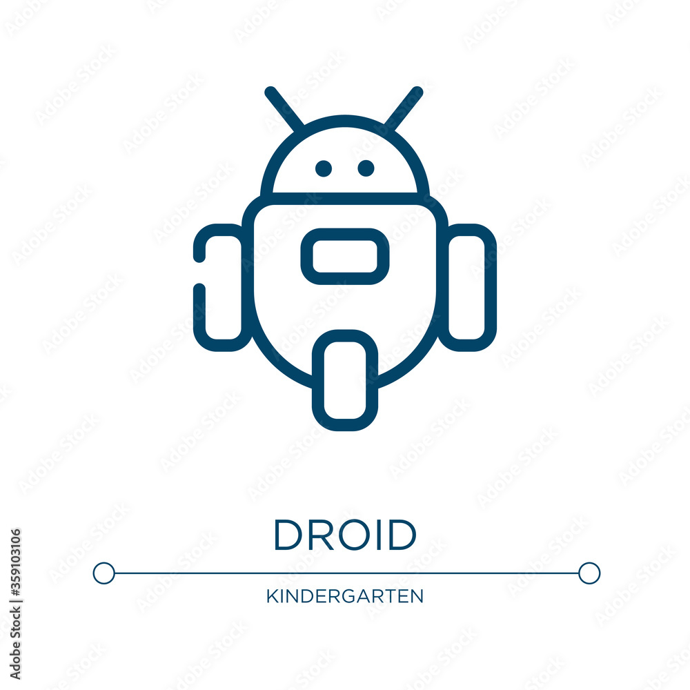 Droid icon. Linear vector illustration from science collection. Outline droid icon vector. Thin line symbol for use on web and mobile apps, logo, print media. Droid icon. Linear vector illustration from science collection. Outline droid icon vector. Thin line symbol for use on web and mobile apps, logo, print media.