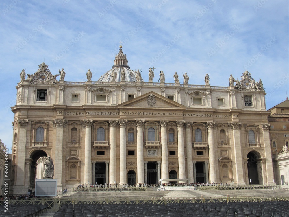 St. Peter's Basilica as seen from Piazza San Pietro in Vatican City in Italy