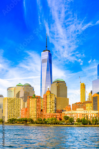 Photography Beautiful evening view of the Lower Manhattan, New York City, United States of A