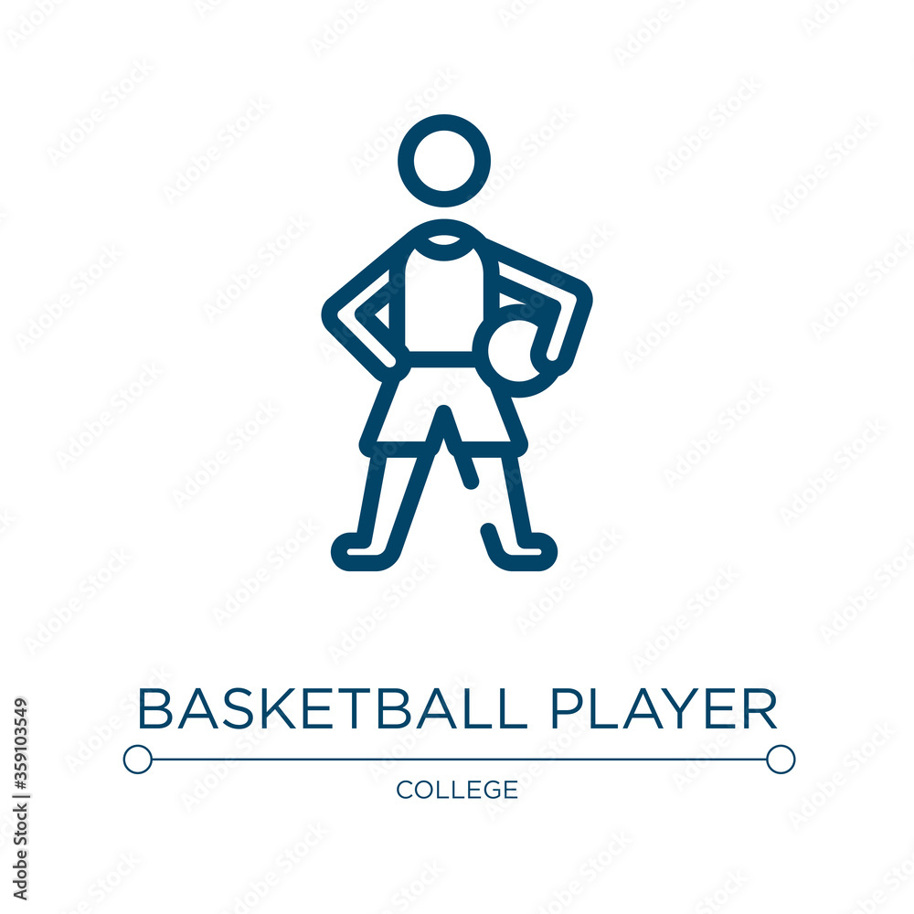 Basketball player icon. Linear vector illustration from education collection. Outline basketball player icon vector. Thin line symbol for use on web and mobile apps, logo, print media. Basketball player icon. Linear vector illustration from education collection. Outline basketball player icon vector. Thin line symbol for use on web and mobile apps, logo, print media.