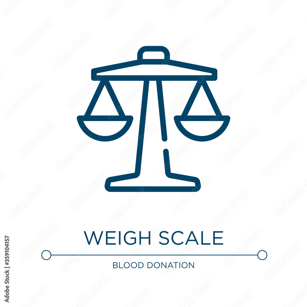 Weigh scale icon. Linear vector illustration from medical collection. Outline weigh scale icon vector. Thin line symbol for use on web and mobile apps, logo, print media. Weigh scale icon. Linear vector illustration from medical collection. Outline weigh scale icon vector. Thin line symbol for use on web and mobile apps, logo, print media.