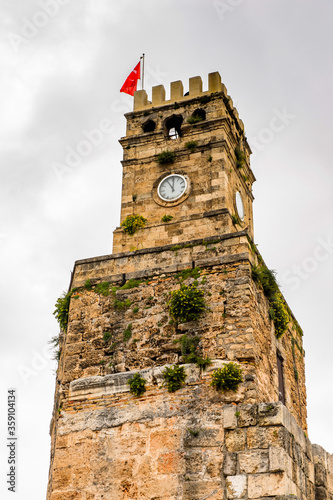 It's Clock tower in the historic part of Antalya, Turkey photo