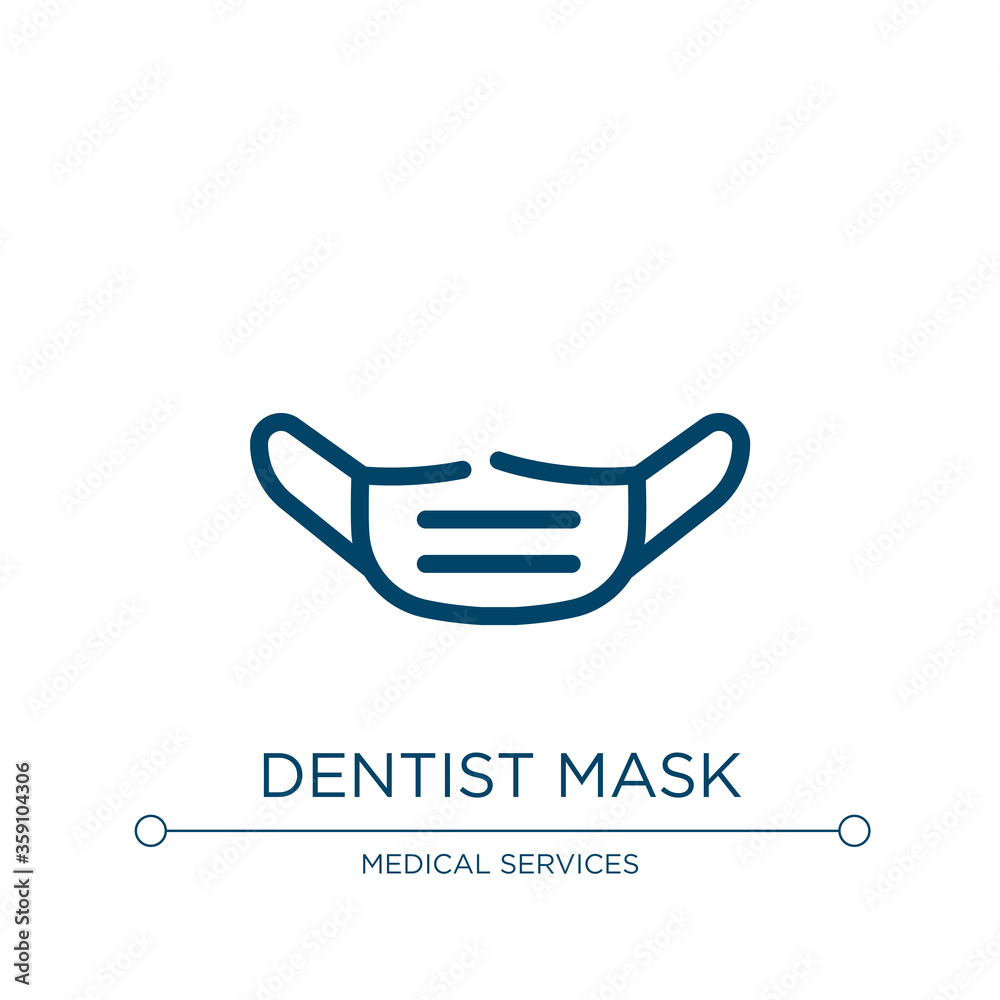 Dentist mask icon. Linear vector illustration from dentist collection. Outline dentist mask icon vector. Thin line symbol for use on web and mobile apps, logo, print media. Dentist mask icon. Linear vector illustration from dentist collection. Outline dentist mask icon vector. Thin line symbol for use on web and mobile apps, logo, print media.