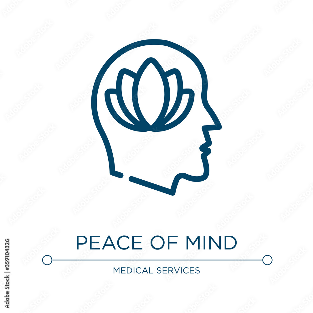 Fototapeta premium Peace of mind icon. Linear vector illustration from psychology collection. Outline peace of mind icon vector. Thin line symbol for use on web and mobile apps, logo, print media.