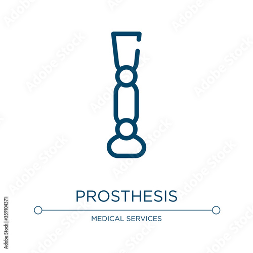 Prosthesis icon. Linear vector illustration from physiotherapy collection. Outline prosthesis icon vector. Thin line symbol for use on web and mobile apps, logo, print media.
