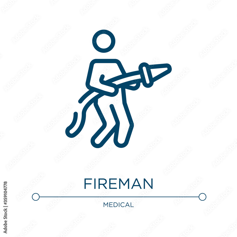 Fireman icon. Linear vector illustration from emergencies collection. Outline fireman icon vector. Thin line symbol for use on web and mobile apps, logo, print media. Fireman icon. Linear vector illustration from emergencies collection. Outline fireman icon vector. Thin line symbol for use on web and mobile apps, logo, print media.