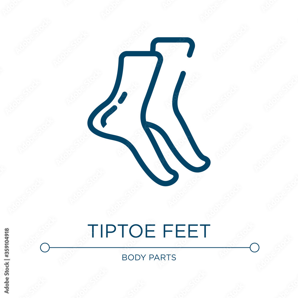 Tiptoe feet icon. Linear vector illustration from body parts collection. Outline tiptoe feet icon vector. Thin line symbol for use on web and mobile apps, logo, print media. Tiptoe feet icon. Linear vector illustration from body parts collection. Outline tiptoe feet icon vector. Thin line symbol for use on web and mobile apps, logo, print media.