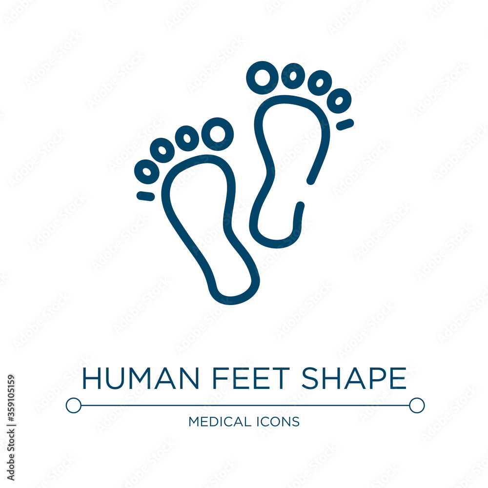 Human feet shape icon. Linear vector illustration from medical icons collection. Outline human feet shape icon vector. Thin line symbol for use on web and mobile apps, logo, print media. Human feet shape icon. Linear vector illustration from medical icons collection. Outline human feet shape icon vector. Thin line symbol for use on web and mobile apps, logo, print media.