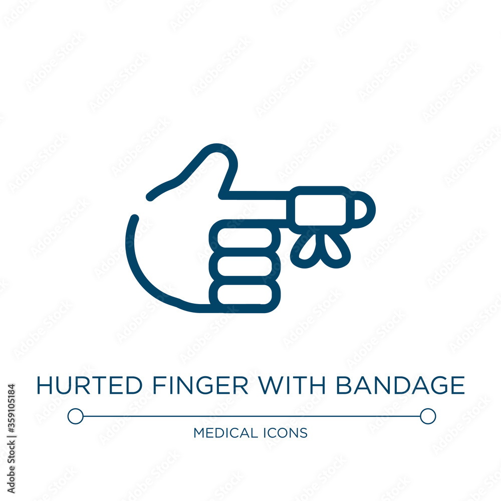 Hurted finger with bandage icon. Linear vector illustration from medical icons collection. Outline hurted finger with bandage icon vector. Thin line symbol for use on web and mobile apps, logo, print