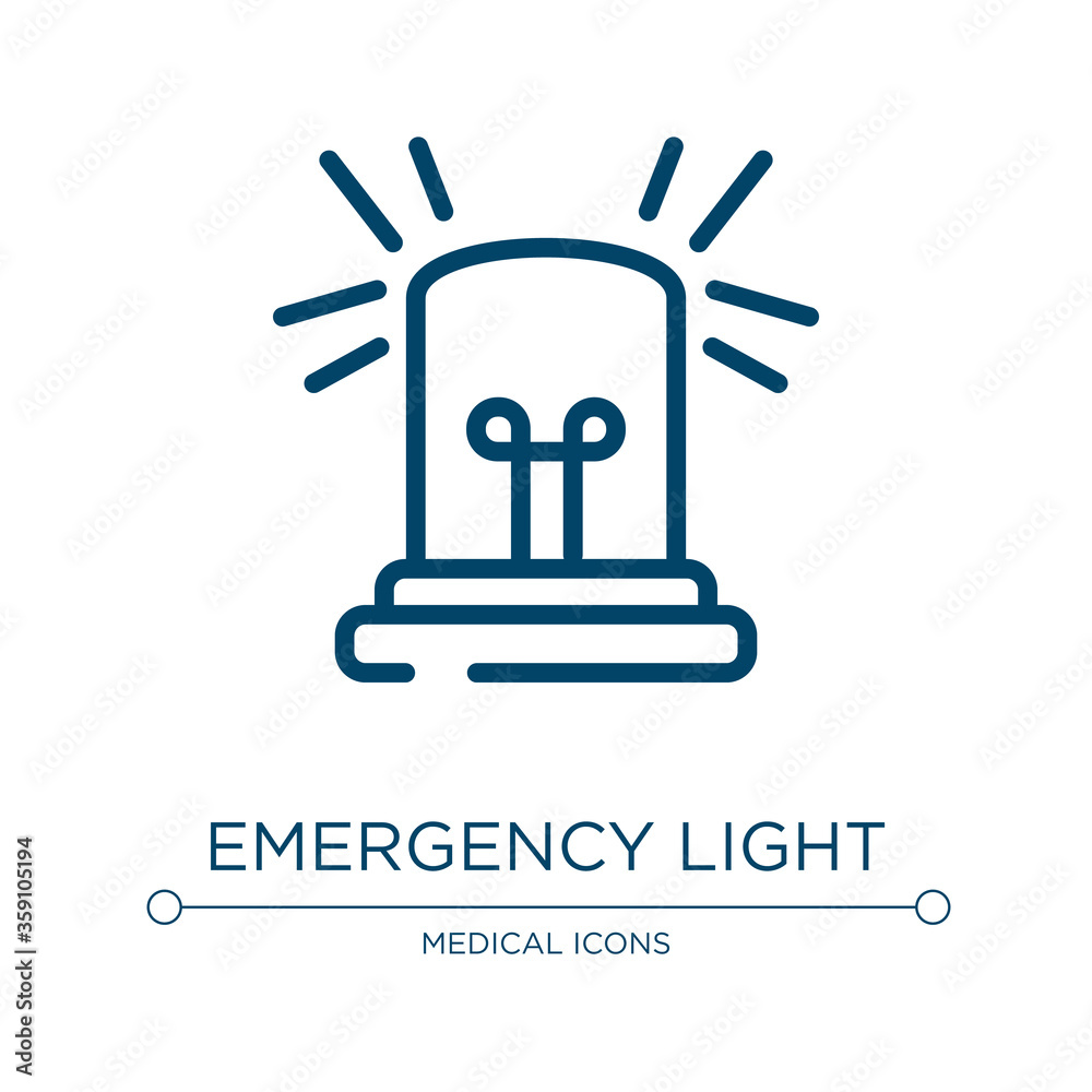 Emergency light icon. Linear vector illustration from medical icons collection. Outline emergency light icon vector. Thin line symbol for use on web and mobile apps, logo, print media. Emergency light icon. Linear vector illustration from medical icons collection. Outline emergency light icon vector. Thin line symbol for use on web and mobile apps, logo, print media.