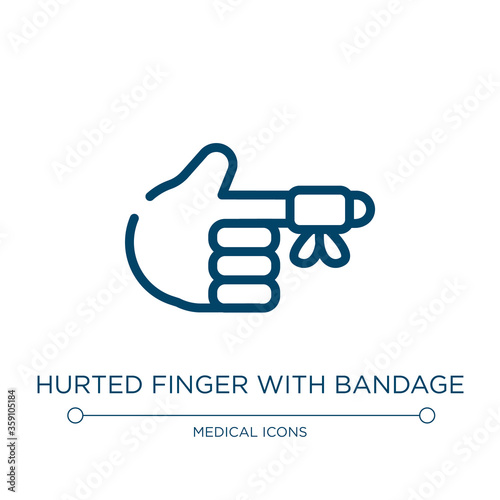 Hurted finger with bandage icon. Linear vector illustration from medical icons collection. Outline hurted finger with bandage icon vector. Thin line symbol for use on web and mobile apps  logo  print