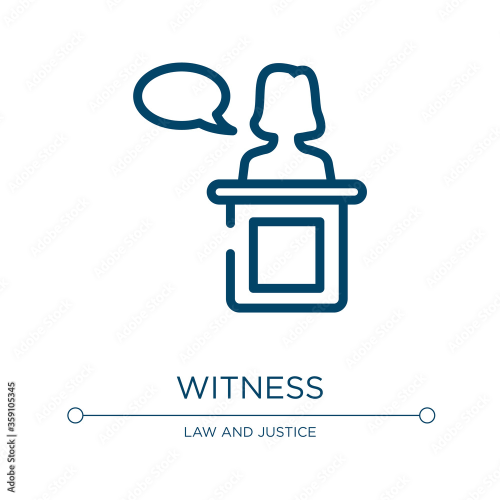Witness icon. Linear vector illustration from law and justice collection. Outline witness icon vector. Thin line symbol for use on web and mobile apps, logo, print media. Witness icon. Linear vector illustration from law and justice collection. Outline witness icon vector. Thin line symbol for use on web and mobile apps, logo, print media.