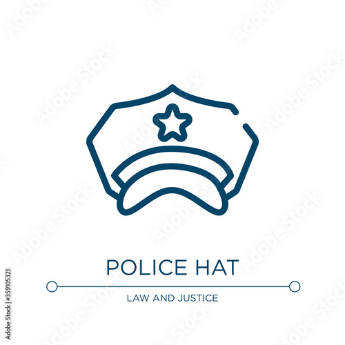 Police hat icon. Linear vector illustration from law and justice collection. Outline police hat icon vector. Thin line symbol for use on web and mobile apps, logo, print media.