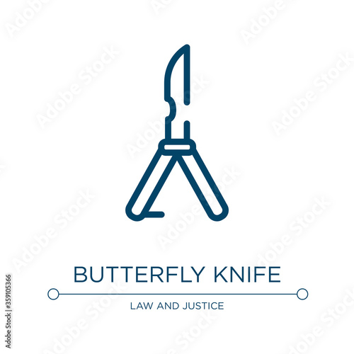 Butterfly knife icon. Linear vector illustration from law and justice collection. Outline butterfly knife icon vector. Thin line symbol for use on web and mobile apps, logo, print media.
