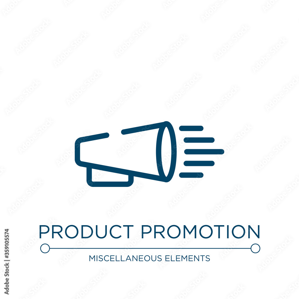 Product promotion icon. Linear vector illustration from advertisement collection. Outline product promotion icon vector. Thin line symbol for use on web and mobile apps, logo, print media. Product promotion icon. Linear vector illustration from advertisement collection. Outline product promotion icon vector. Thin line symbol for use on web and mobile apps, logo, print media.