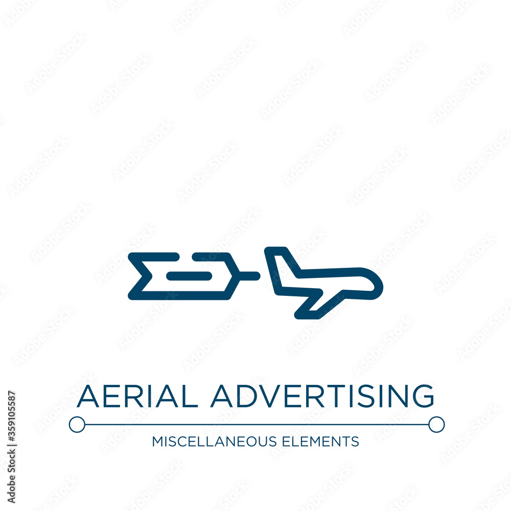 Aerial advertising icon. Linear vector illustration from advertisement collection. Outline aerial advertising icon vector. Thin line symbol for use on web and mobile apps, logo, print media.