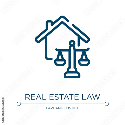 Real estate law icon. Linear vector illustration from law and justice collection. Outline real estate law icon vector. Thin line symbol for use on web and mobile apps, logo, print media.