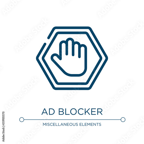 Ad blocker icon. Linear vector illustration from marketing & seo collection. Outline ad blocker icon vector. Thin line symbol for use on web and mobile apps, logo, print media.