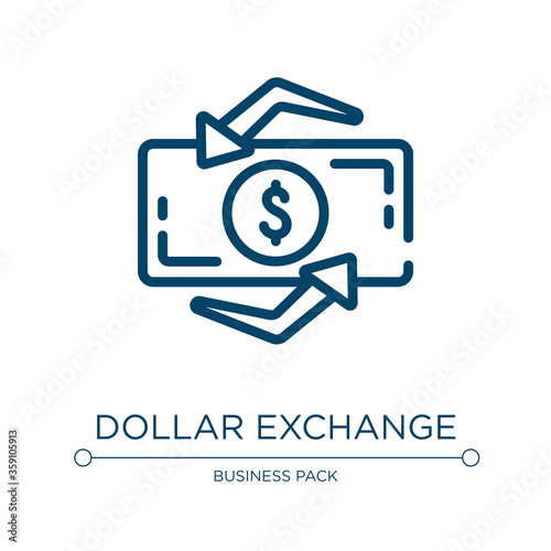 Dollar exchange icon. Linear vector illustration from business and finance collection. Outline dollar exchange icon vector. Thin line symbol for use on web and mobile apps, logo, print media.