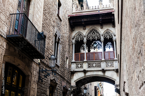 Pont del Bisbe at the Gothic Square in Barcelona city center in Spain photo