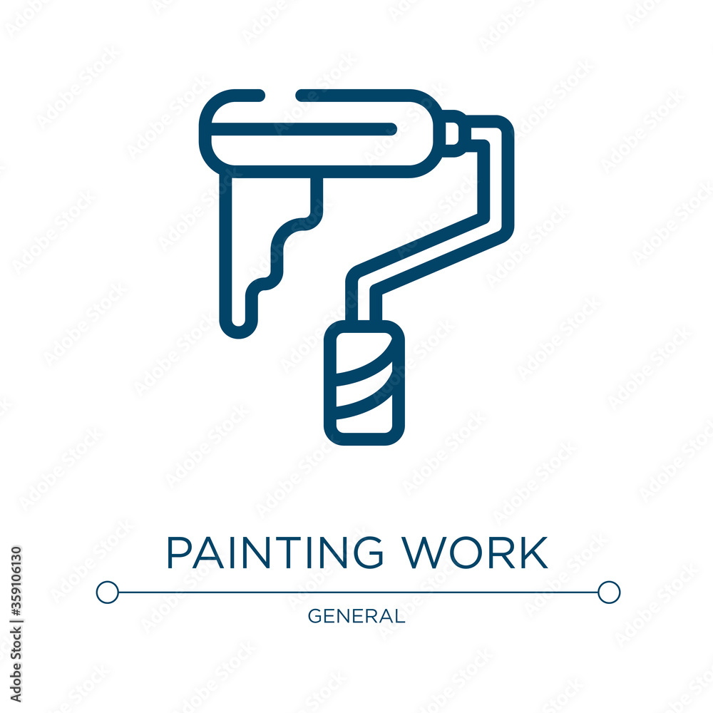Painting work icon. Linear vector illustration from general collection. Outline painting work icon vector. Thin line symbol for use on web and mobile apps, logo, print media. Painting work icon. Linear vector illustration from general collection. Outline painting work icon vector. Thin line symbol for use on web and mobile apps, logo, print media.