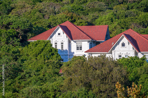 Mountain forest town house top view © OlegD