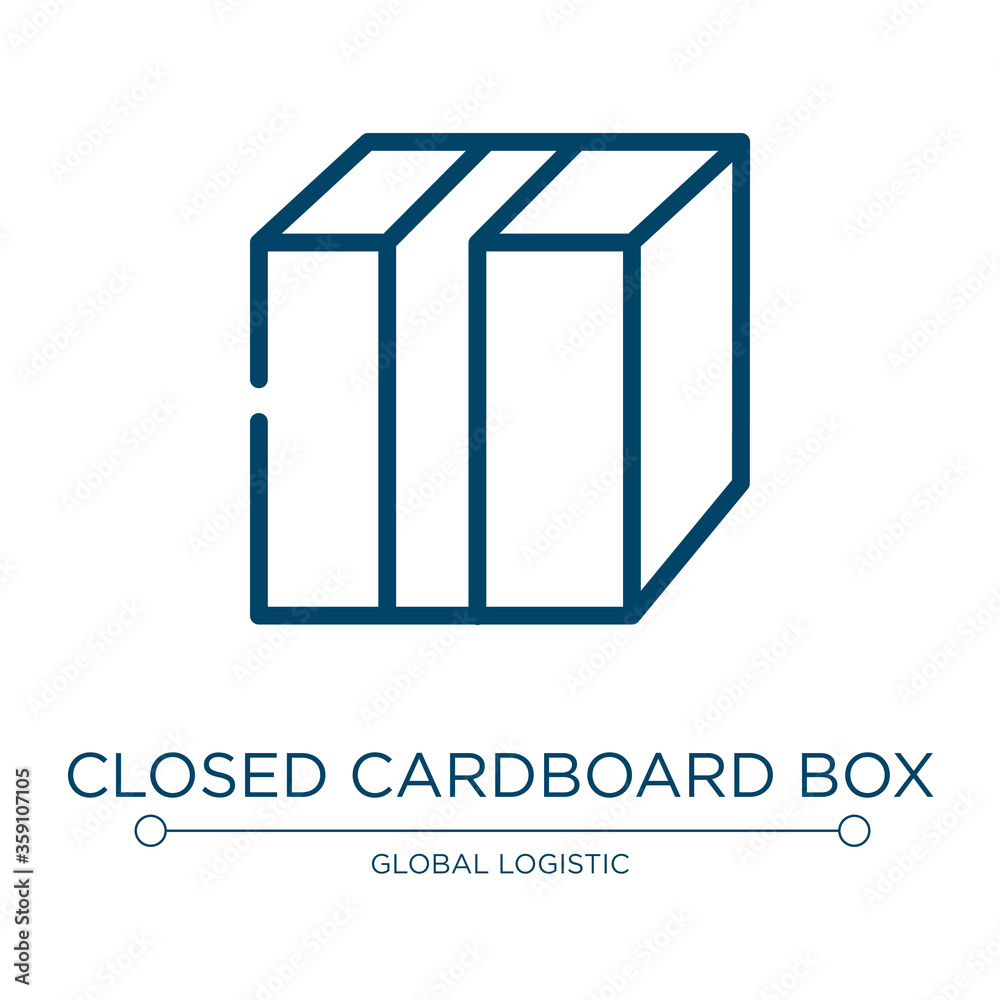 Closed cardboard box with packing tape icon. Linear vector illustration from boxes collection. Outline closed cardboard box with packing tape icon vector. Thin line symbol for use on web and mobile Closed cardboard box with packing tape icon. Linear vector illustration from boxes collection. Outline closed cardboard box with packing tape icon vector. Thin line symbol for use on web and mobile