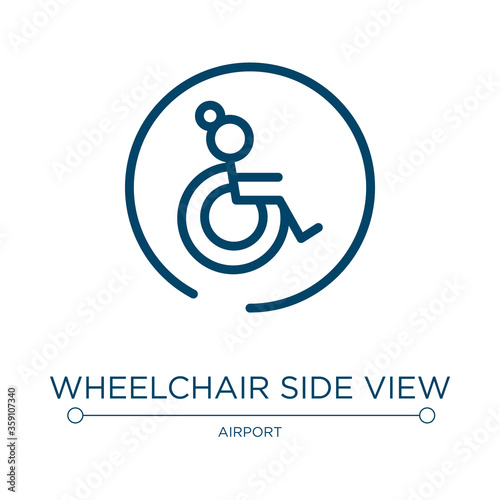 Wheelchair side view icon. Linear vector illustration from poi public places collection. Outline wheelchair side view icon vector. Thin line symbol for use on web and mobile apps, logo, print media.