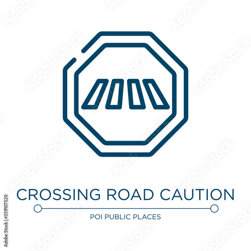 Crossing road caution icon. Linear vector illustration from indications collection. Outline crossing road caution icon vector. Thin line symbol for use on web and mobile apps, logo, print media.