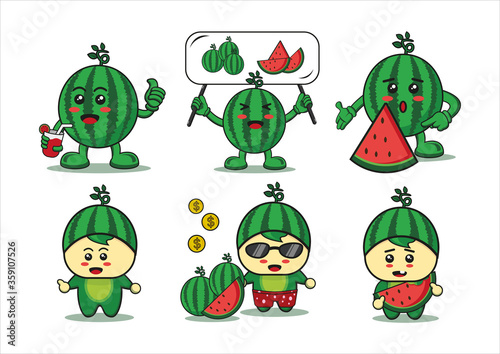 Watermelon Cartoon Design. illustration of fruit vector characters